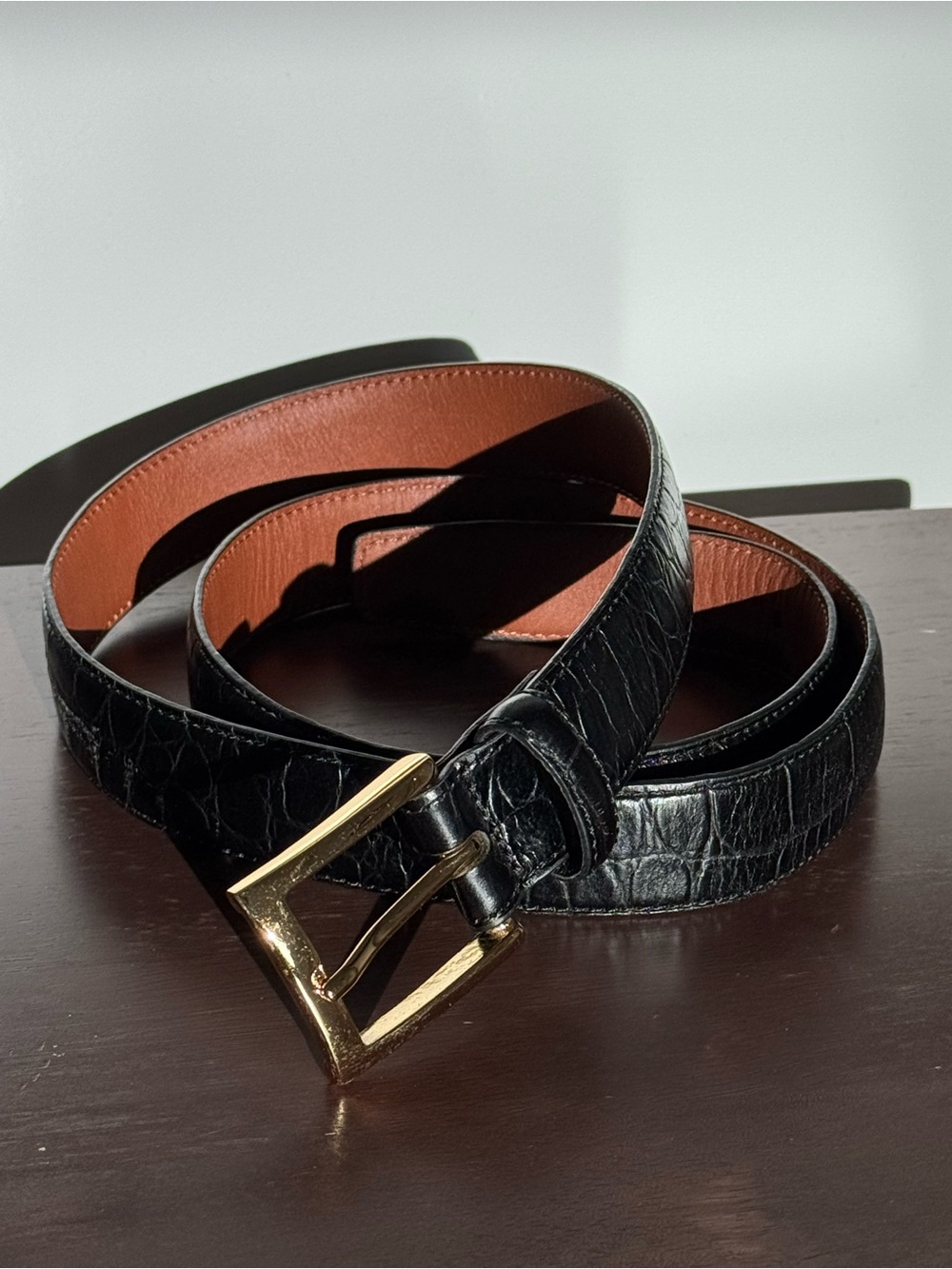 Jos. A. Bank Italian Croc Embossed Leather Belt Solid Brass Buckle